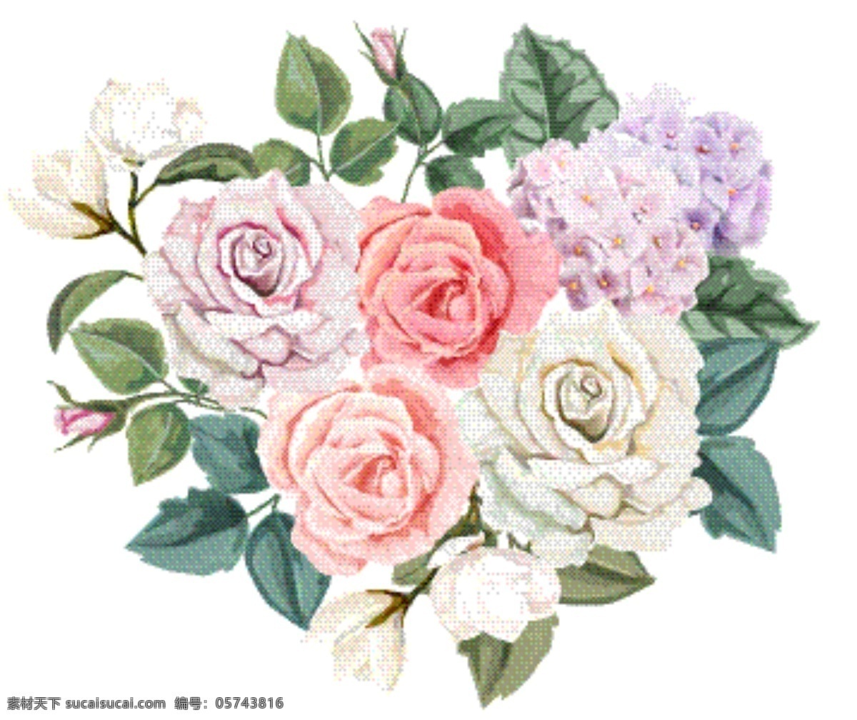 水粉玫瑰花朵 水粉 玫瑰 花朵 叶子 心形 花束 植物 生物世界 花草