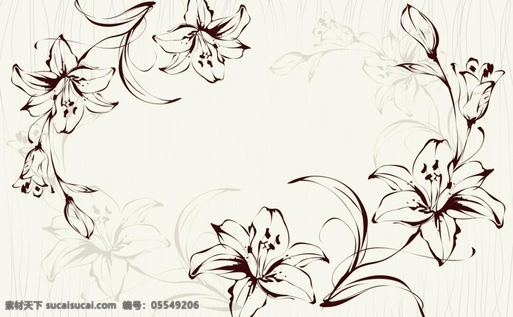 手绘 线条 百合花 花朵 花卉 底纹 背景墙移门 底纹边框 移门图案
