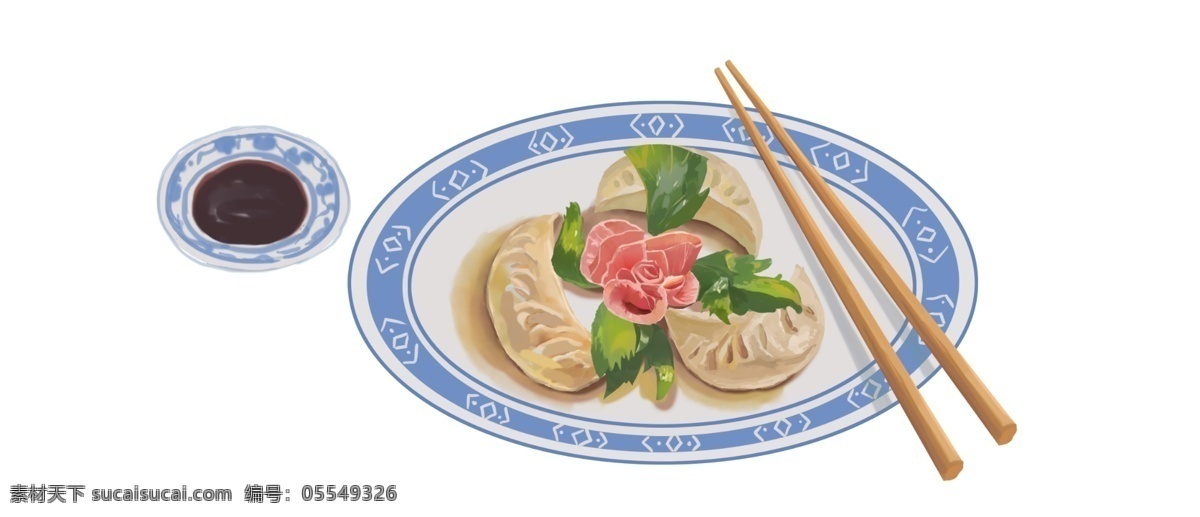 卡通 手绘 插画 水饺 美食 逼真 饺子 冬至水饺 春节水饺 食物 好吃 美味 一盘水饺
