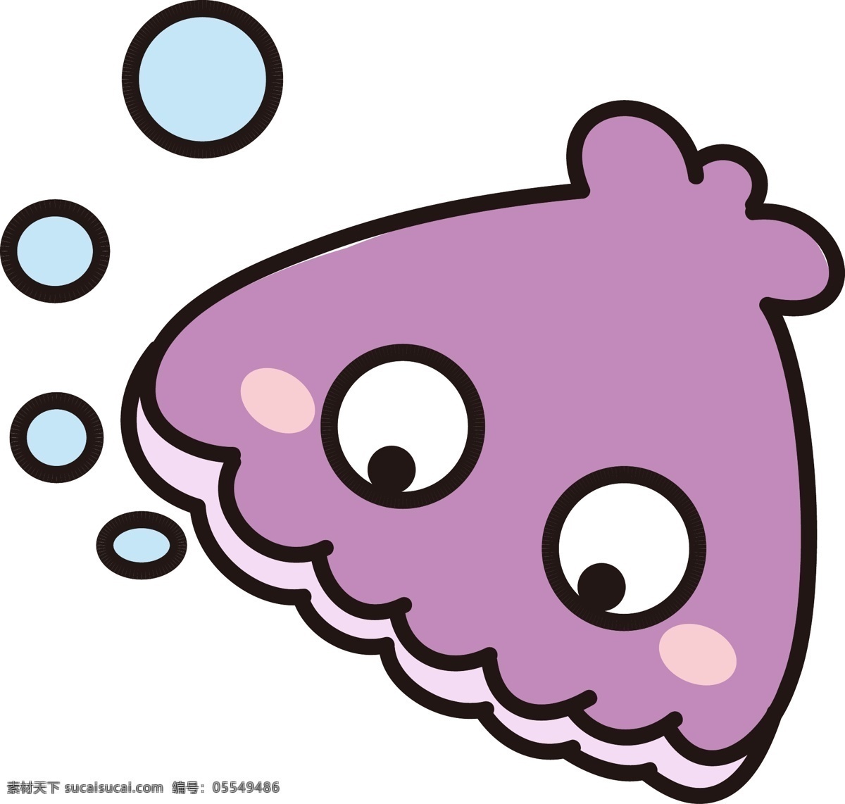 矢量 手绘 卡通 紫色 小鱼 大眼睛 水泡 大海 章鱼 海鱼 可爱 免扣 小动物 水里动物