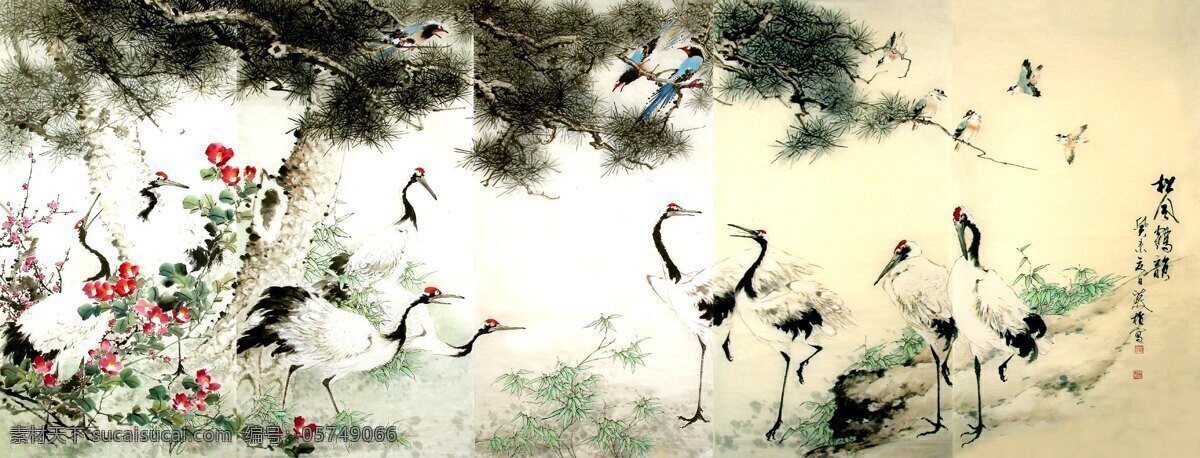 百鹤齐飞 仙鹤 松树 文化艺术 绘画书法 设计图库 300