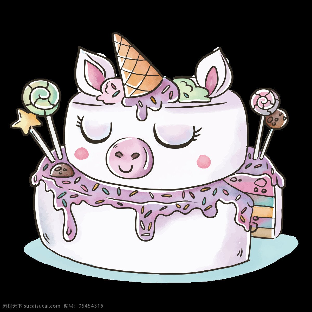 独角兽 蛋糕 卡通 商用 元素 派对 生日蛋糕 甜甜圈 彩虹蛋糕