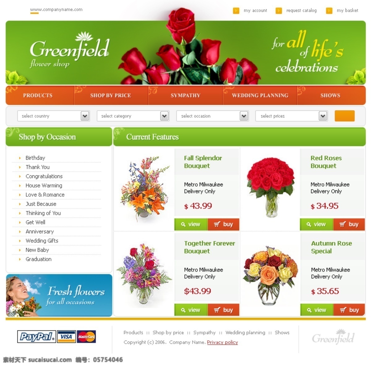 网页模板 红色 绿色 玫瑰 欧美模板 鲜花 源文件 国外 整 站 网页素材
