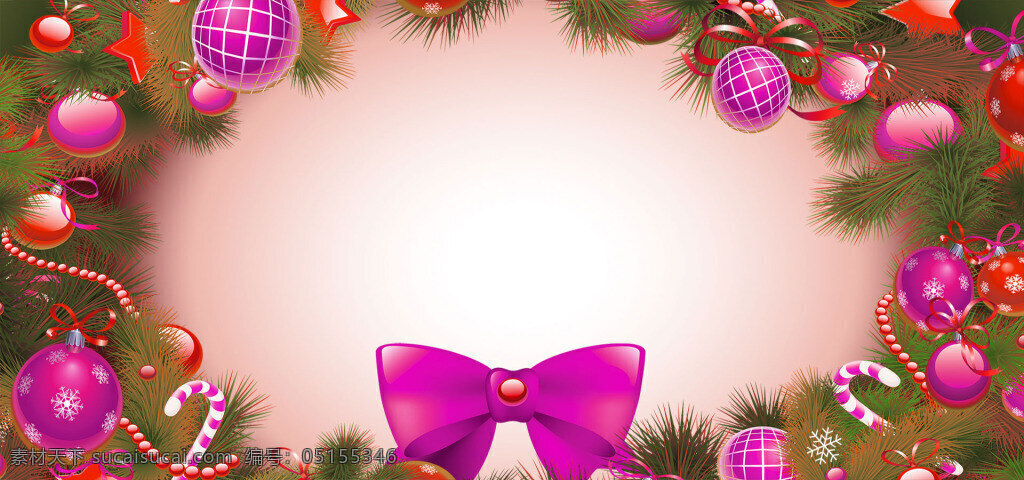 紫色 圆球 圣诞节 banner 背景 唯美 圣诞树枝