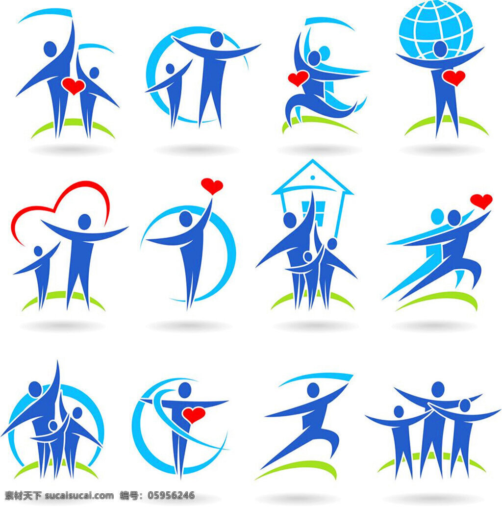 爱心 地球 运动 人物 标志 logo 创意logo 企业logo logo标志 矢量素材 标志设计 英文标志 彩色标志 运动人物 人物标志