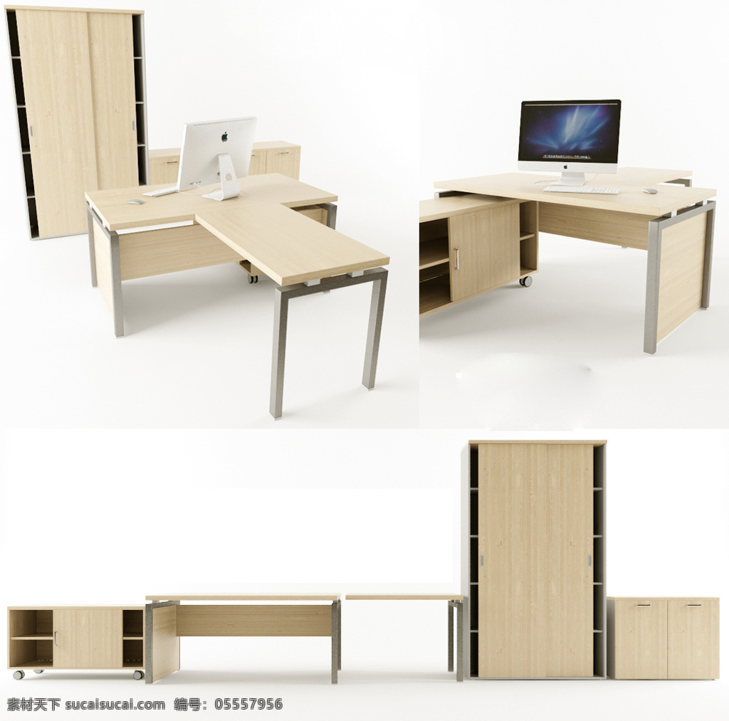 现代 木质 实用 电脑桌 3d 模型 电脑 柜子 3d模型 3d渲染 模型素材