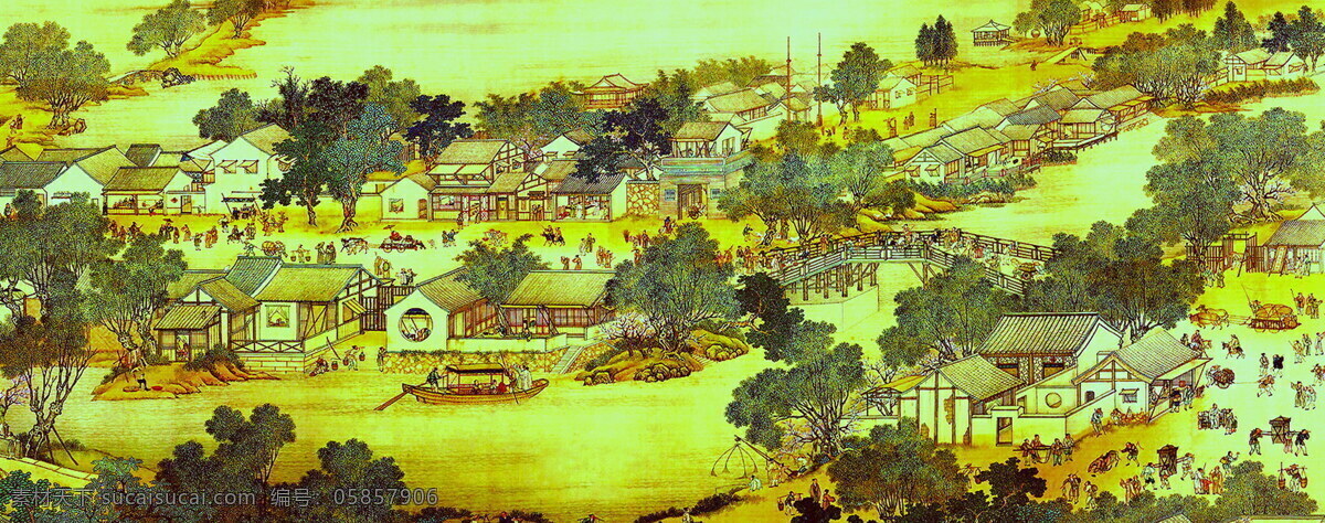 清明上河图 运河 桥 车夫 游人 古建筑 古典 风景 文化艺术 绘画书法