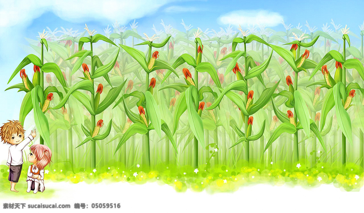 玉米地的漫画 玉米地 漫画 设计素材 漫画世界 书画美术 绿色