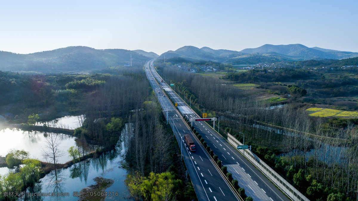 高速公路 傍晚 航拍 鸟瞰 宁杭高速 自然景观 山水风景