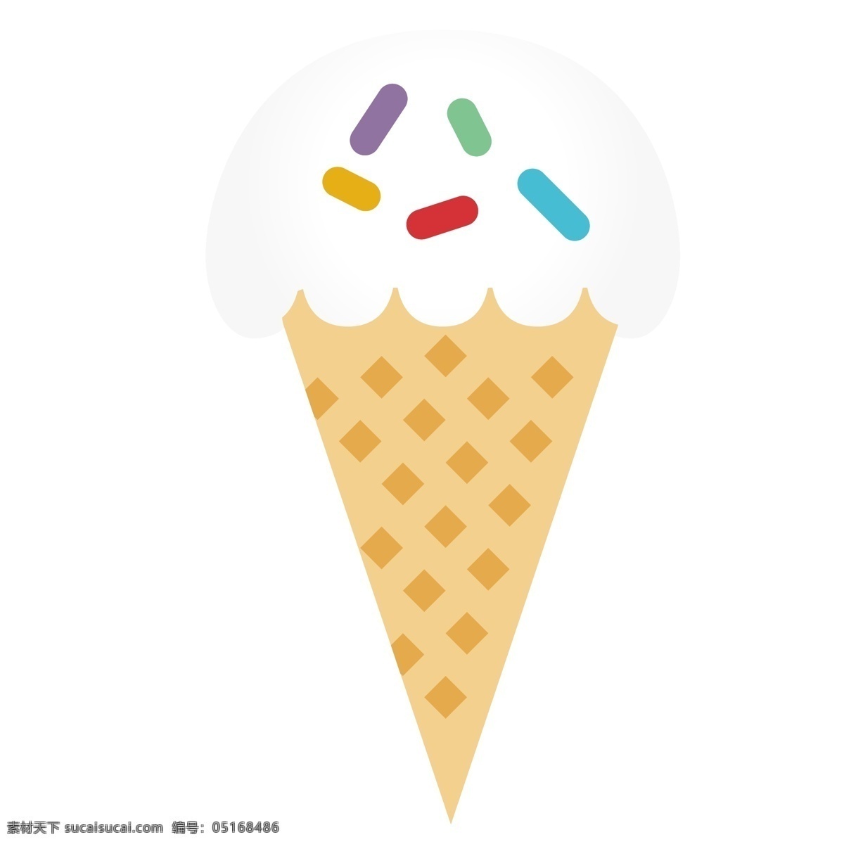 白色 立体 冰淇淋 插图 黄色蛋卷 白色冰淇淋 美味的冰淇淋 彩色装饰 卡通插图 立体冰淇淋 可口冰淇淋