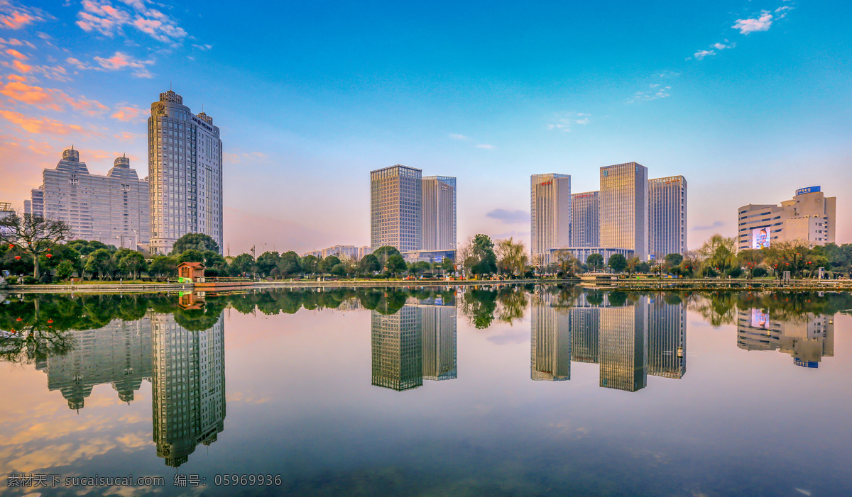 和合清晨 台州 市民广场 晨光 美丽台州 台州新城 水楼一色 建筑园林 园林建筑