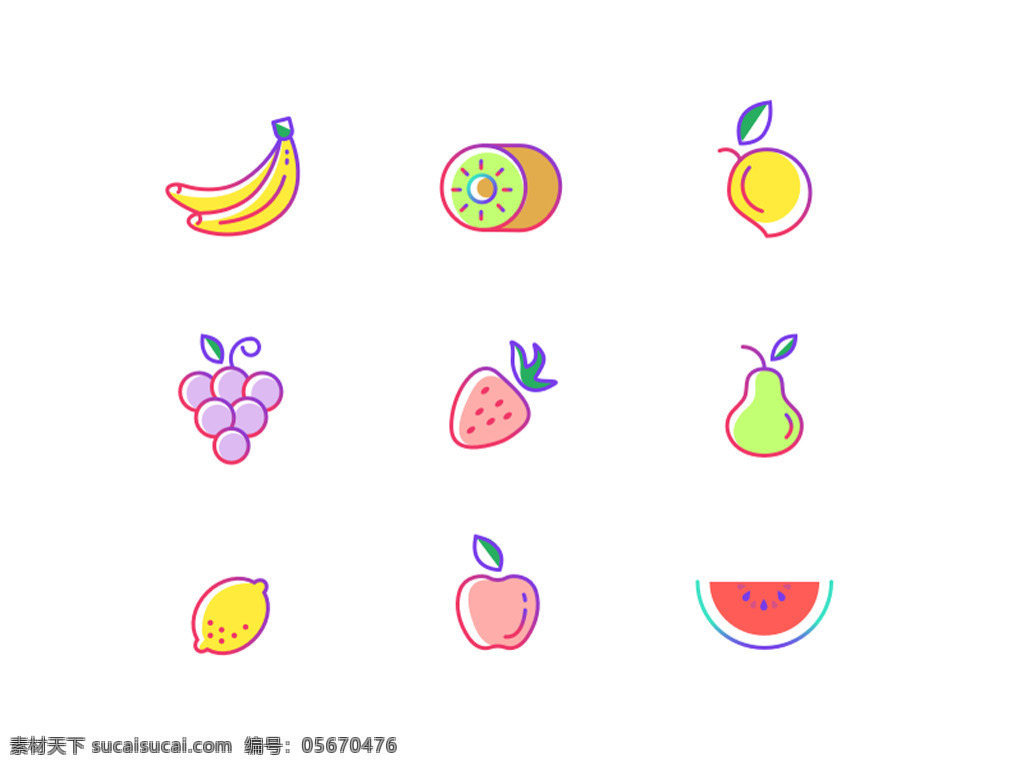 枚 水果 icon 图标 sketch 彩色 香蕉 橙子 猕猴桃 西瓜 格式