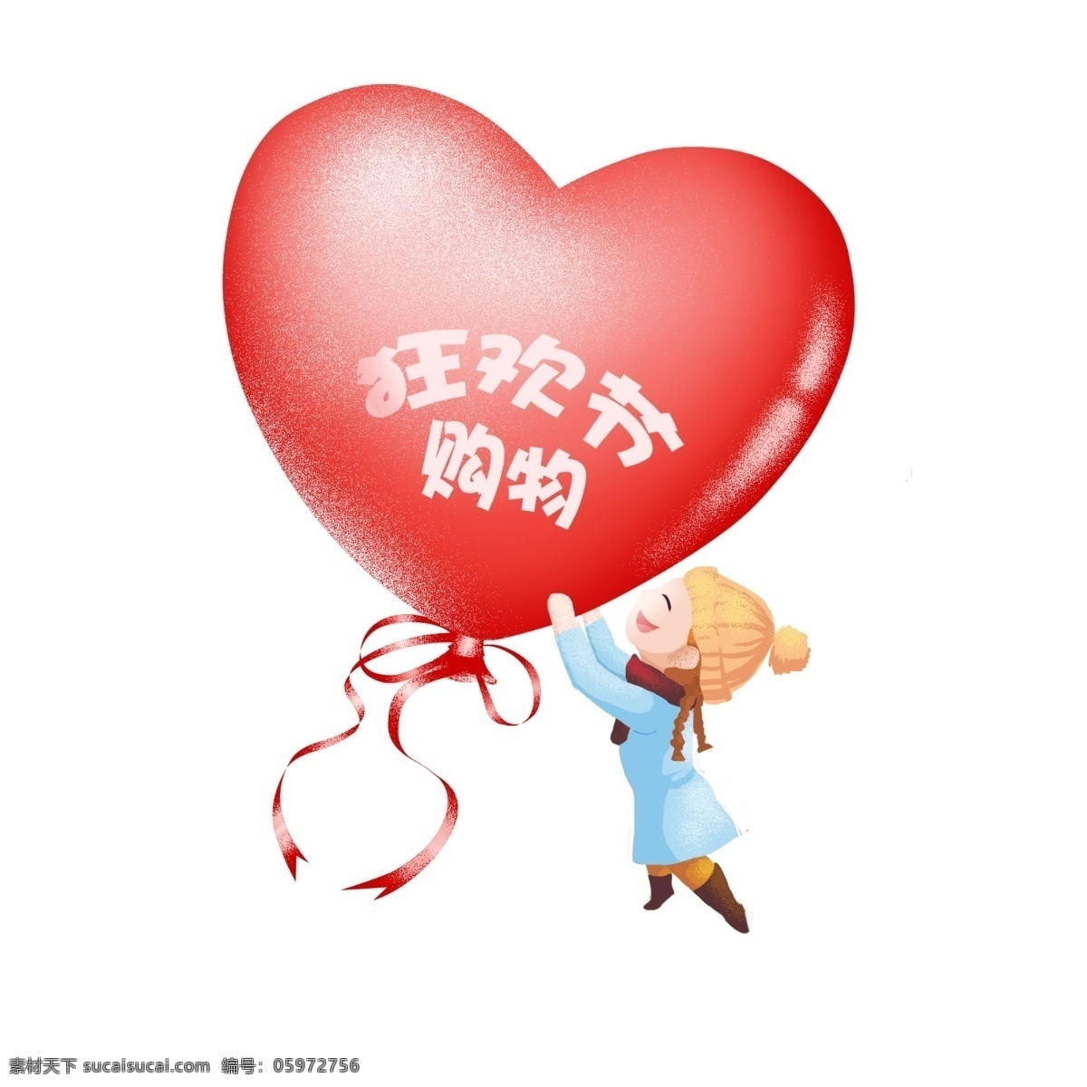商用 手绘 插画 国庆 红色 气球 国庆节 秋装 可商用 小胖妞