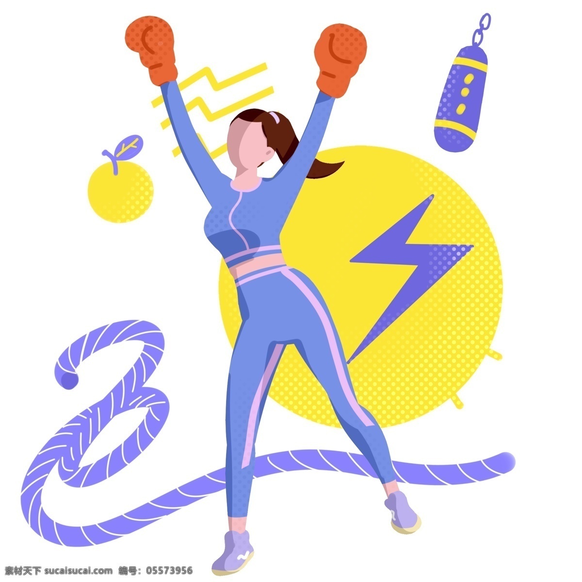 运动 健身 打拳 插画 跳绳的女孩 卡通插画 健身插画 运动插画 运动器材 运动器械 红色的手套