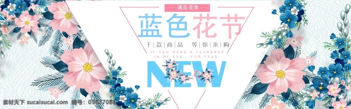 花季 淘宝 宣传海报 banner 免费 京东 海报下载 花季海报下载 花朵 几何素材 蓝色 粉色