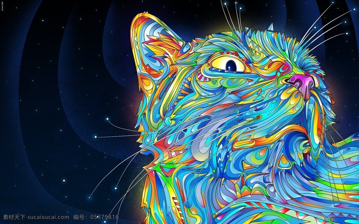 彩色猫咪插画 彩色 猫咪 插画 桌面 背景 动漫动画 动漫人物