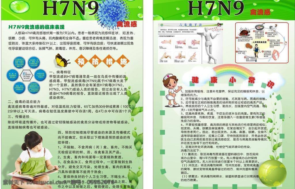 h7n9 病毒 动物 绿色 禽流感 生活百科 宣传单 医疗保健 预防 健康小常识 洗手活动 矢量 海报 其他海报设计