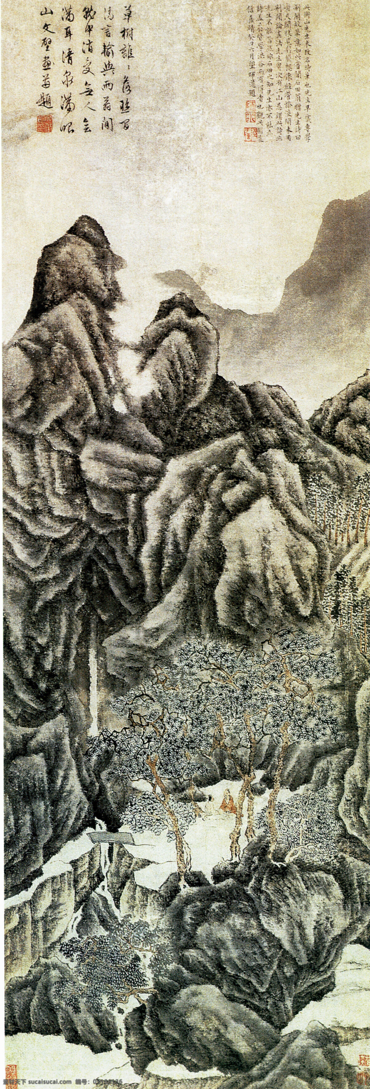 高山流水 古画 绘画 人物 书法 中国画 文化艺术