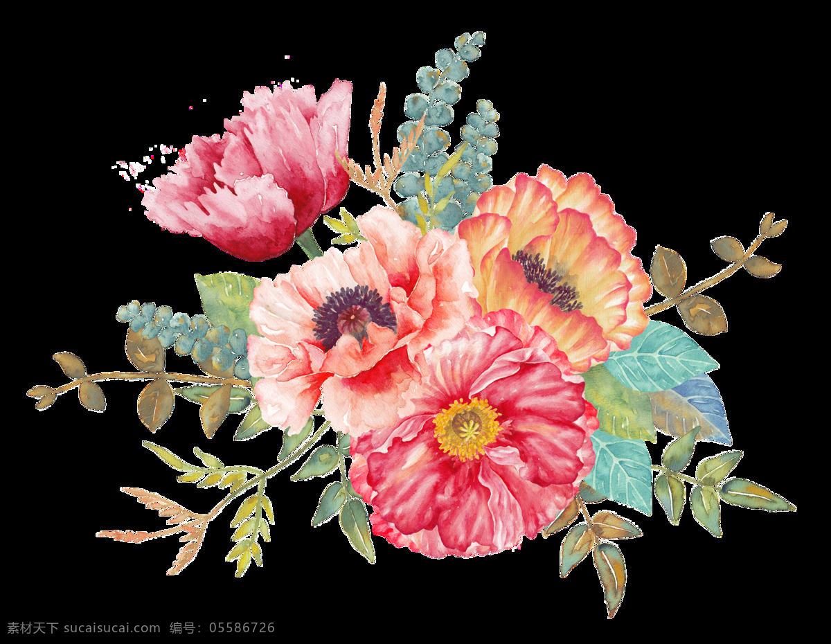 舒心 红 花丛 透明 花蕊 花束 绽放 透明素材 免扣素材 装饰图案
