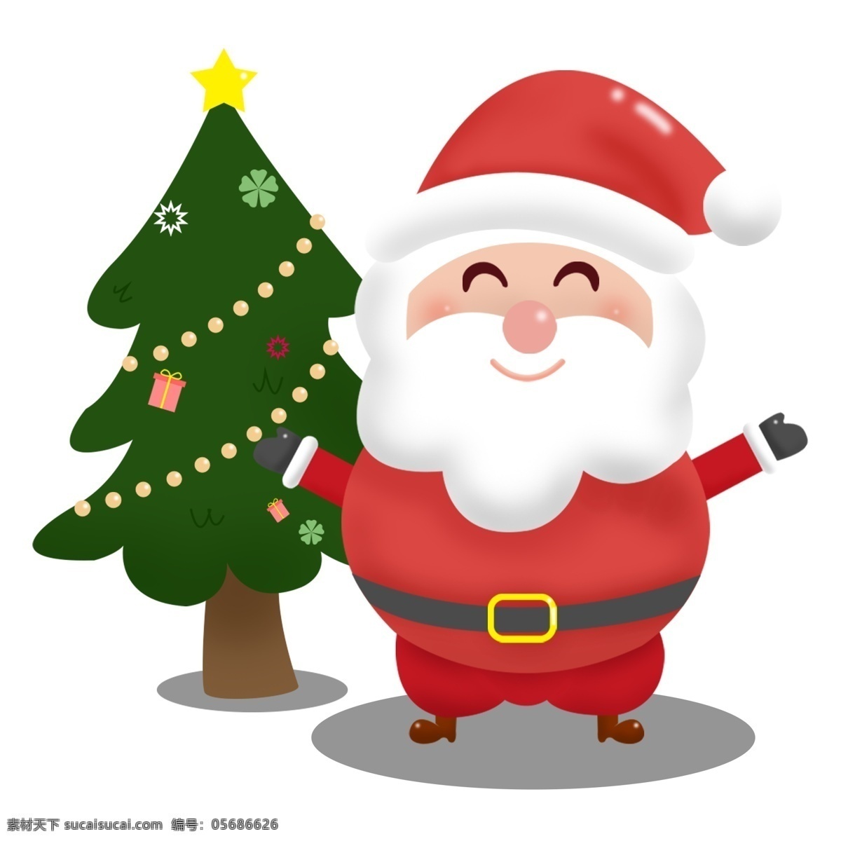 圣诞老人 卡通 可爱 商用 元素 松树 儿童 和蔼 可商用