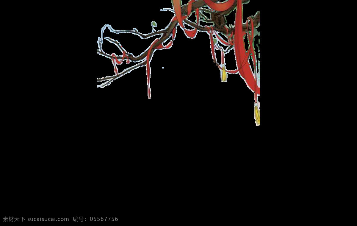树枝 挂红 丝带 插画 元素 png元素 海报 红丝带 免抠元素 透明元素