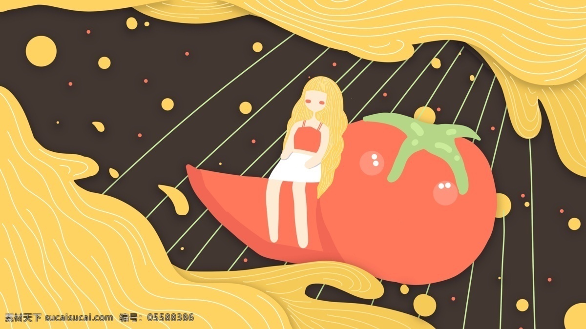 西班牙 番茄 节 插画 金发 女孩 浪漫 西班牙番茄节