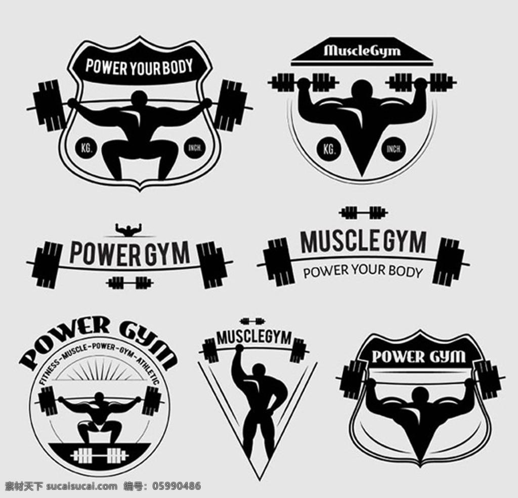 黑色 健身 元素 标签 logo 锻炼 举重 奥运 项目 创意 标志 剪影 大力士 白色