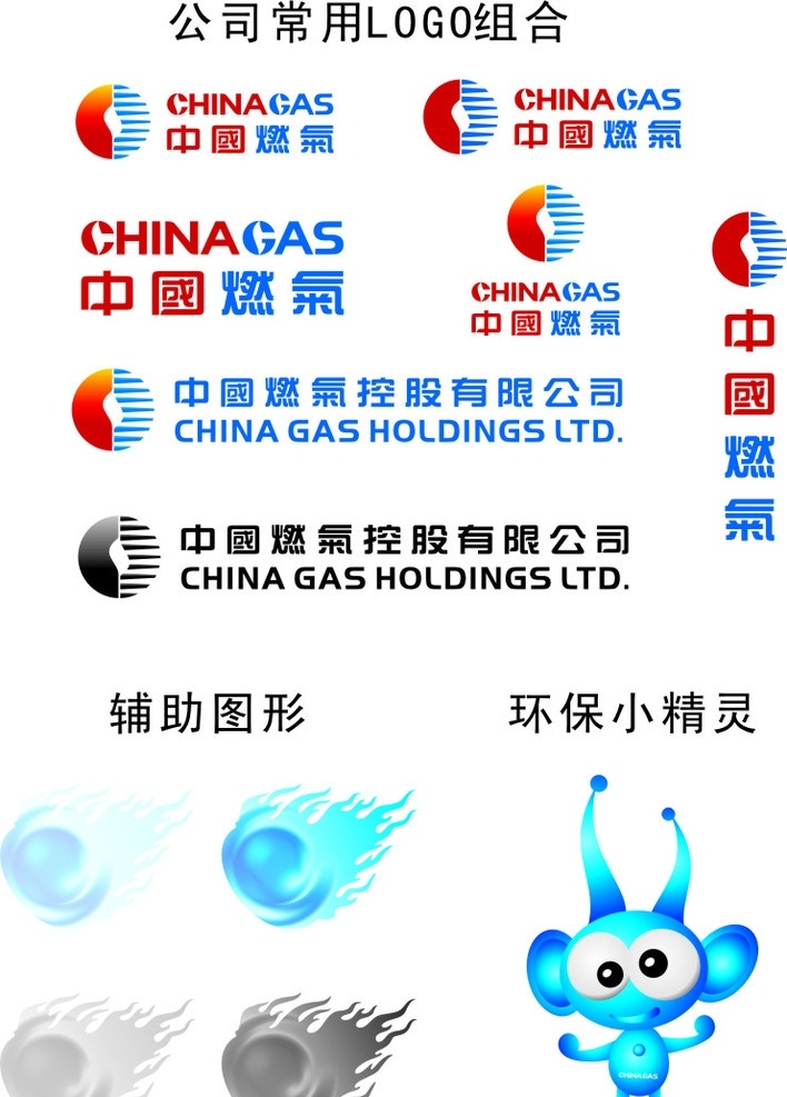 中国燃气 logo汇总 中国 燃气 中燃 中燃标志 标志 环保小精灵 辅助图形 企业 logo 标识标志图标 矢量