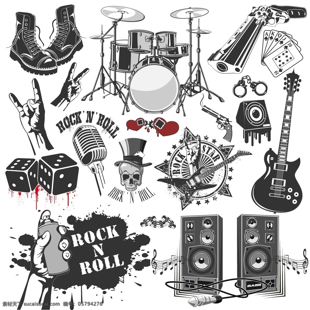 摇滚 摇滚乐 摇滚乐队 骷髅图案 音响 乐器 电吉他 rock 音乐 摇滚海报 摇滚标志 舞蹈音乐 文化艺术