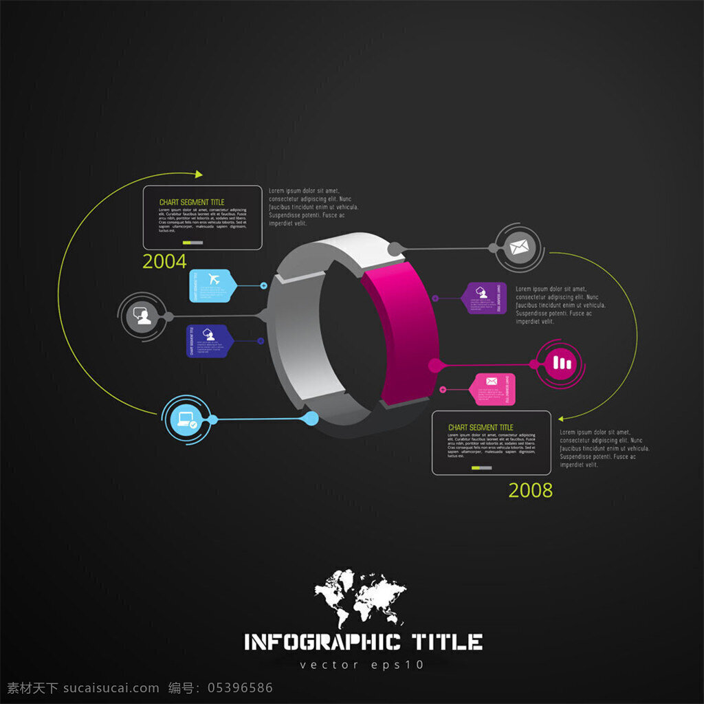 彩色 立体 圆环 图表 黑色系 地图 图片3