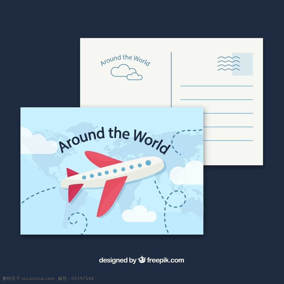 环球 旅行 飞机 明信片 云朵 轨迹 飞行 天空 创意 环球旅行 源文件 矢量 高清图片