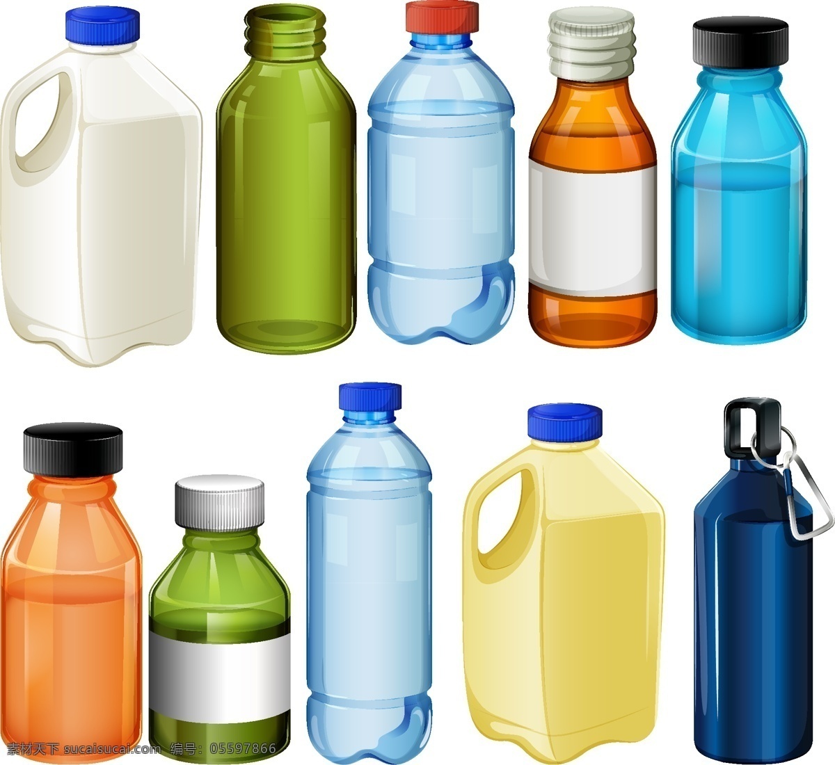 瓶子 包装设计 矢量 包装 塑料瓶 玻璃瓶 酒瓶 矿泉水瓶 水瓶 药瓶 插画 海报 生活百科 生活用品