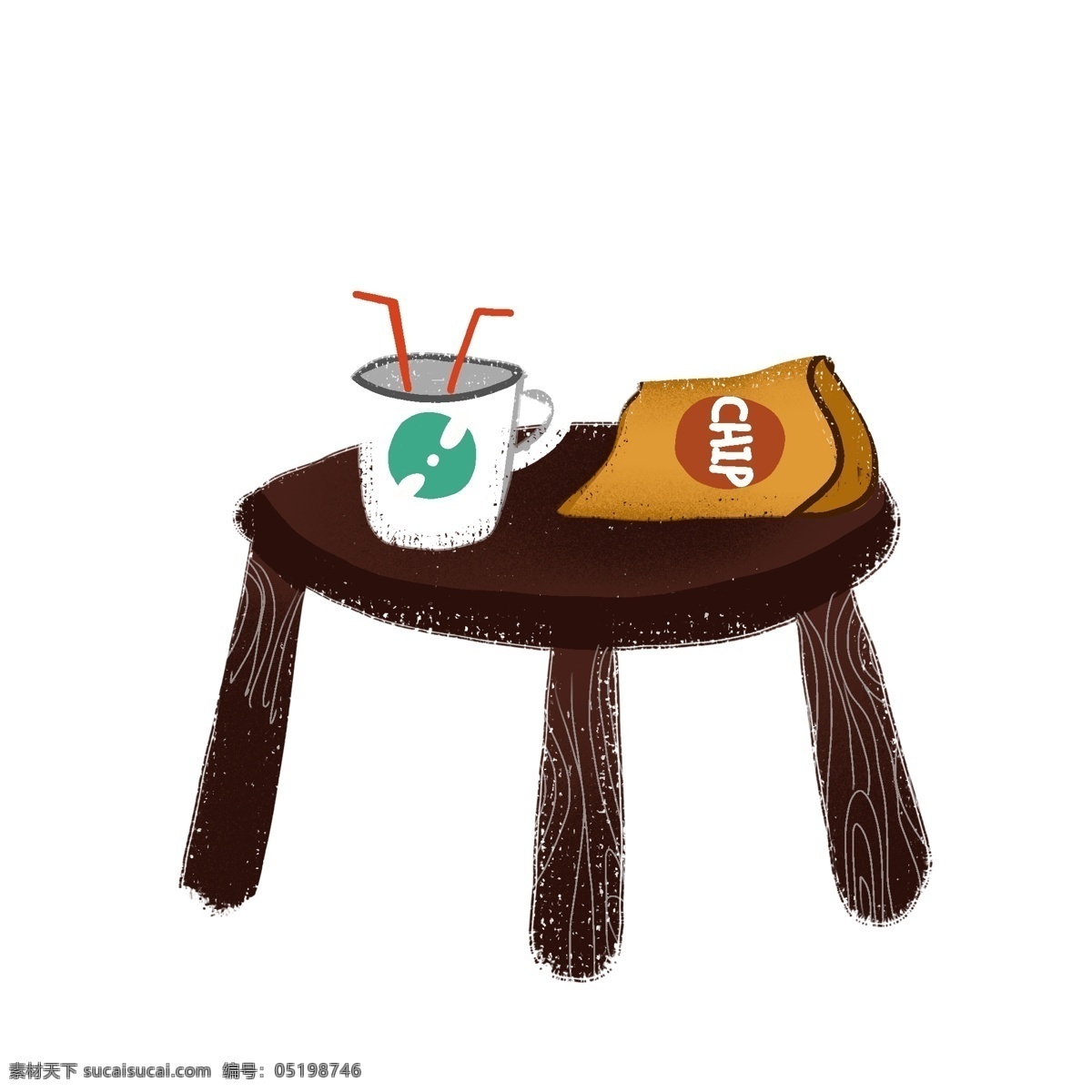 手绘 桌子 上 饮料 零食 商用 元素 卡通 凳子 psd设计