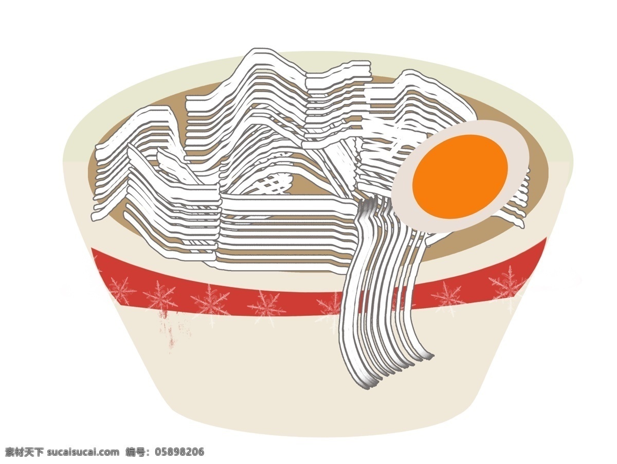 鸡蛋 面条 食物 插图 切开的鸡蛋 装满的面条 日式拉面 诱人的面食 手工面条 卡通拉面