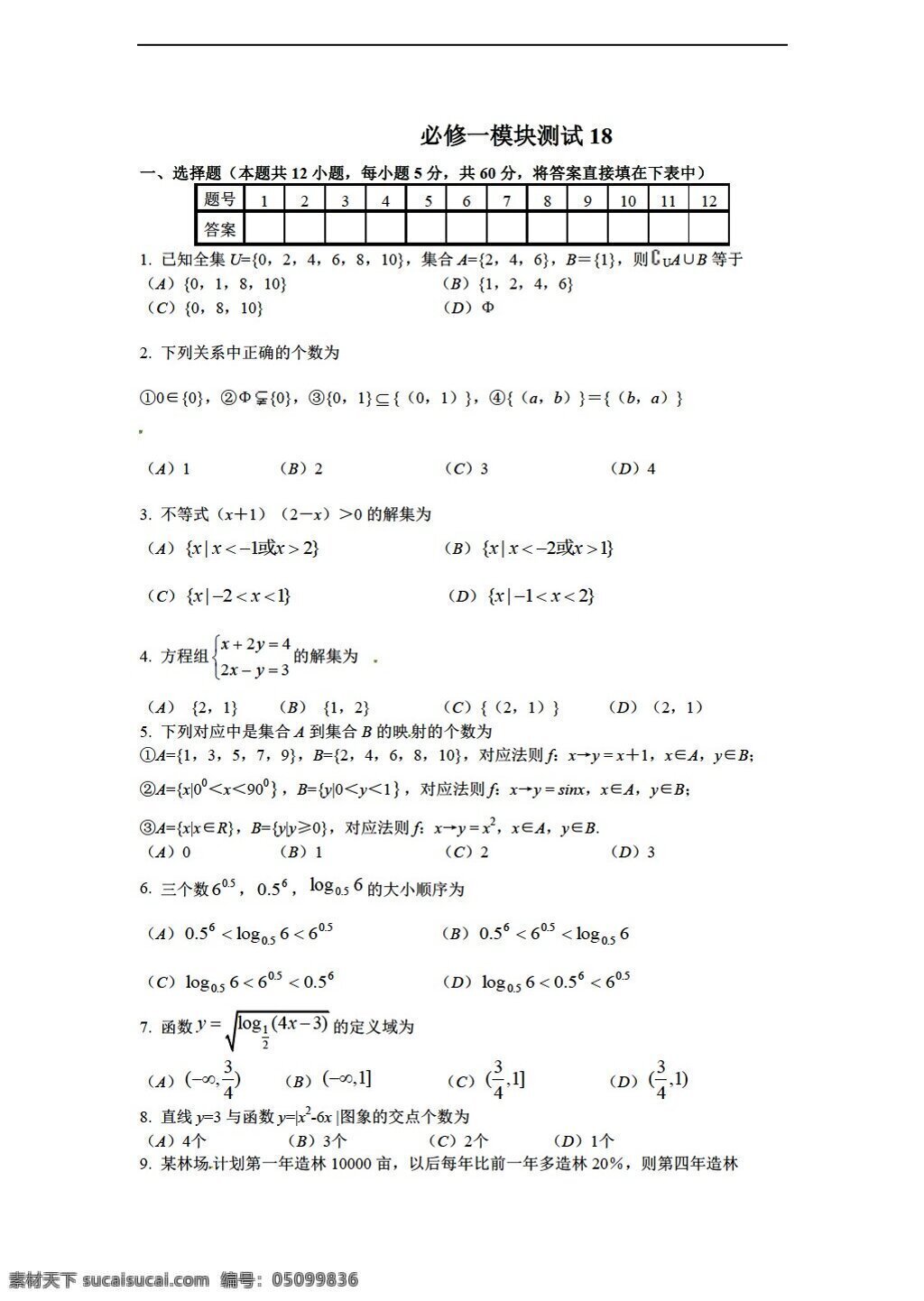 数学 人教 新 课 标 b 版 必修 精选 模块 测试 必修1 试卷