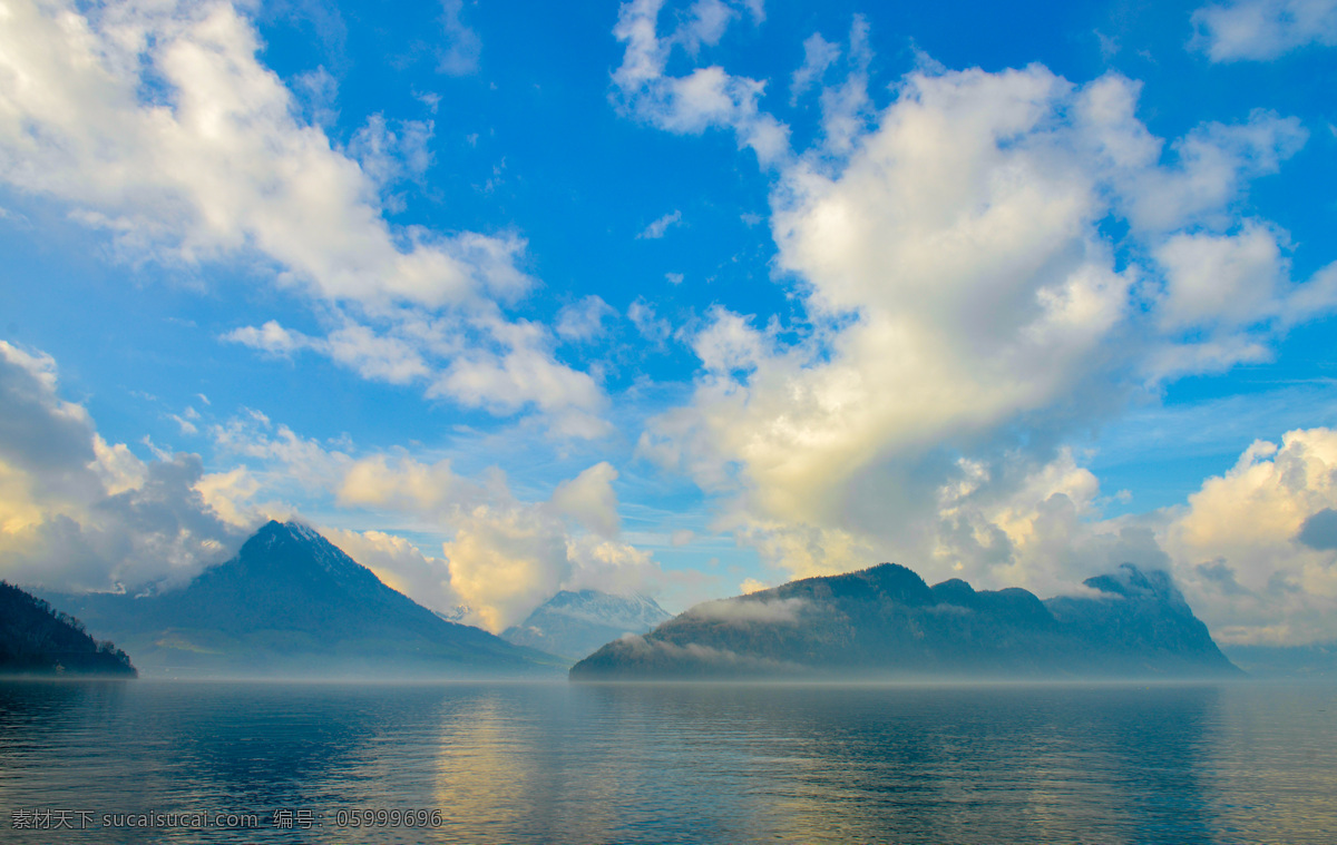瑞士琉森湖 瑞士风光 蓝天白云 树木 山峦 琉森湖 欧洲六国游 旅游摄影 国外旅游