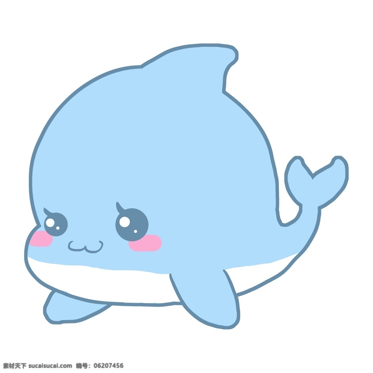 可爱小海豚 蓝色的 手绘动物 手绘海豚