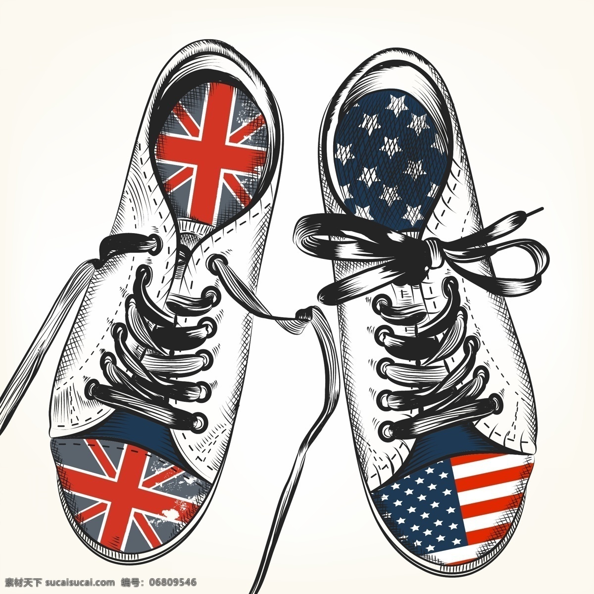 手绘 英国 国旗 插画 静物 创意 米字旗 板鞋 球鞋