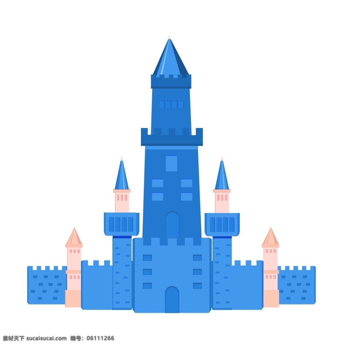 手绘 欧式 卡通 梦幻 城堡 建筑 蓝色 小 清新 元素 欧式建筑 卡通城堡