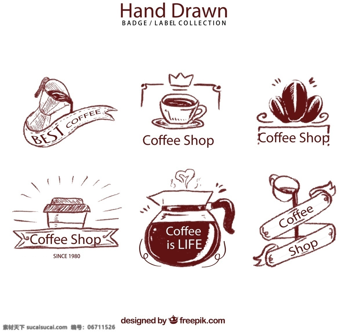 咖啡 徽章 标签 咖啡豆 咖啡杯 外卖咖啡 咖啡壶 手绘 源文件 矢量 高清图片