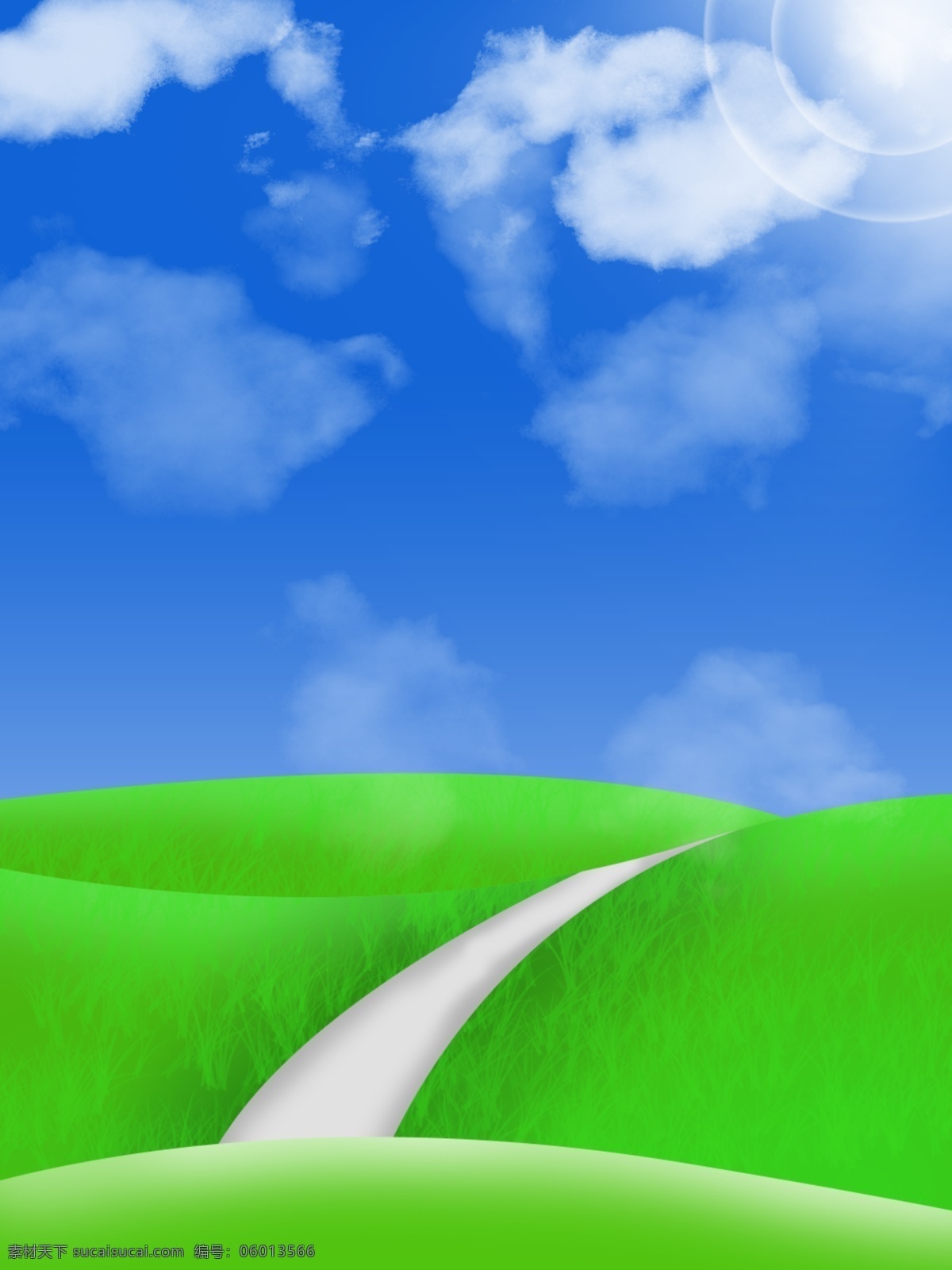 原创 简约 蓝天 草地 白云 背景 蓝色 绿色 渐变