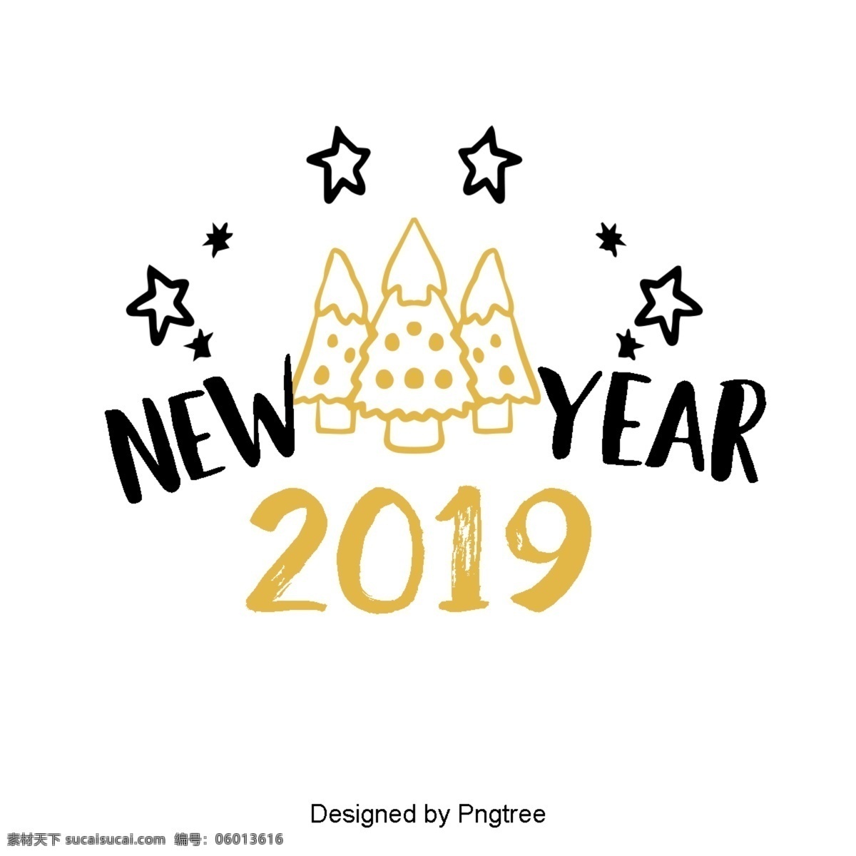 新 年 英国 字体 装饰 金色 黑色 新年 2019 二千一十九 圣诞 彩带 树 礼品 英语 装饰字体 庆祝春节 麋鹿