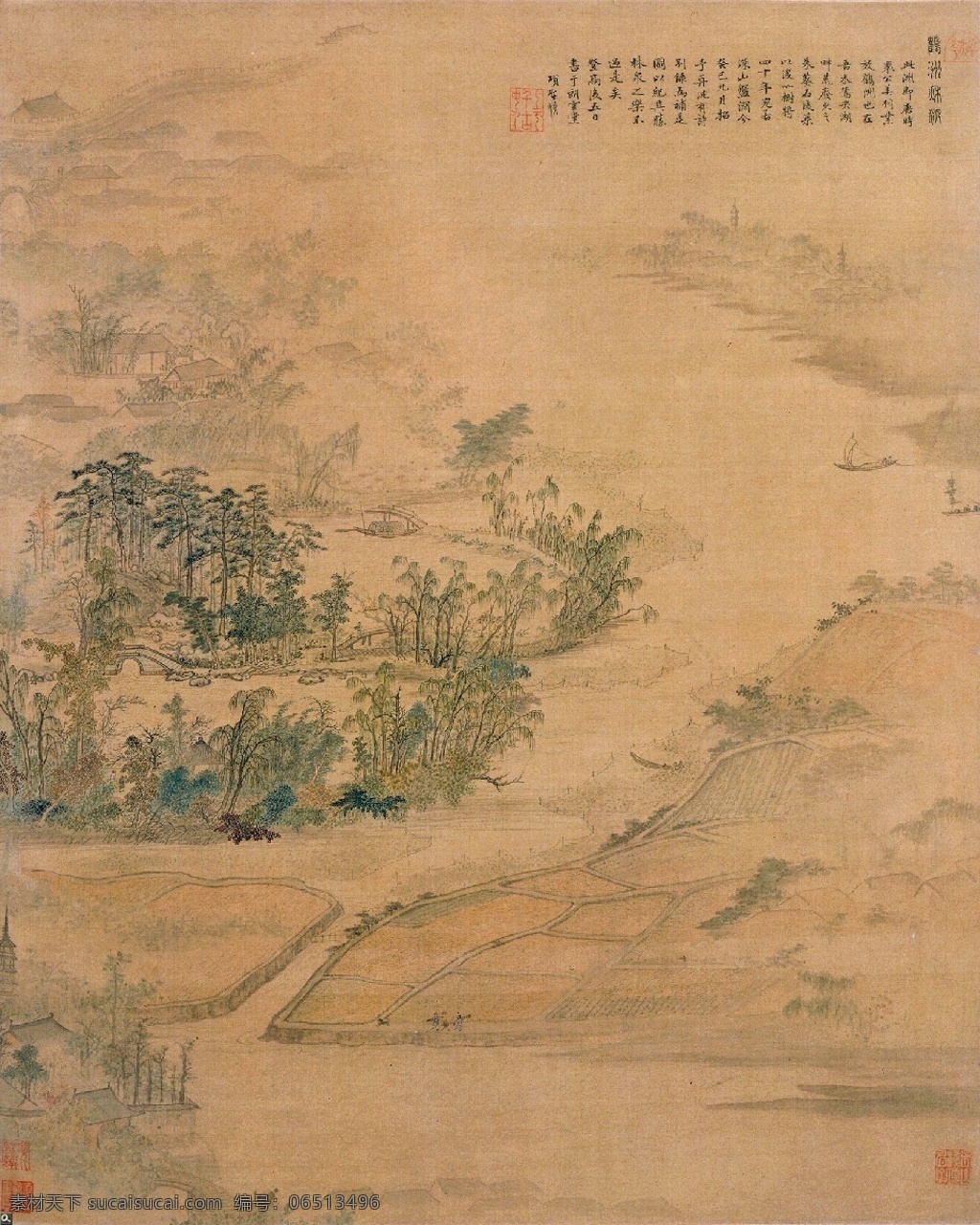 项圣谟 放鹤洲图轴 设计素材 山水画篇 中国画篇 书画美术 棕色