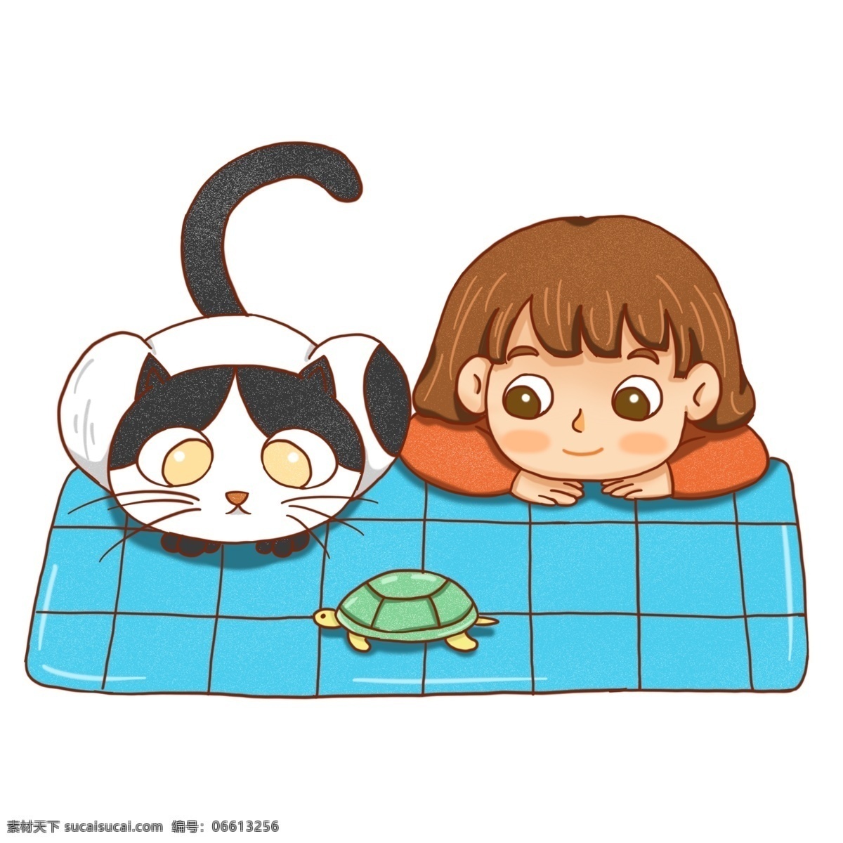 卡通 猫 主人 日常 生活 插画 免 抠 图 可爱卡通 乌龟 女孩 免抠图 装饰图案