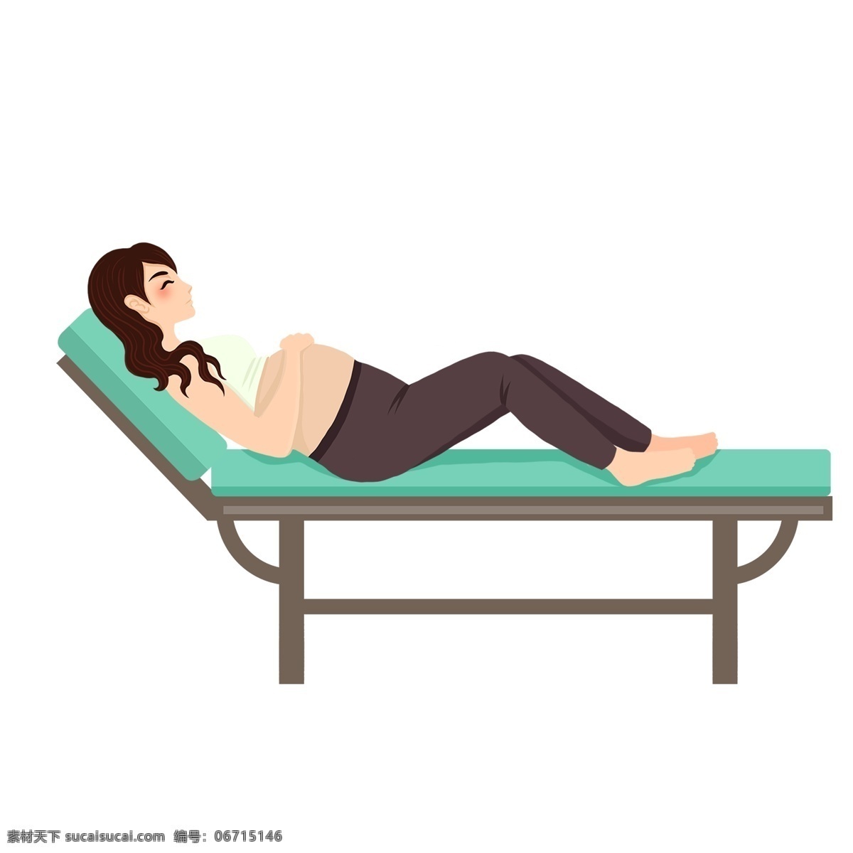 卡通 手绘 躺 病床 上 孕妇 人物 插画