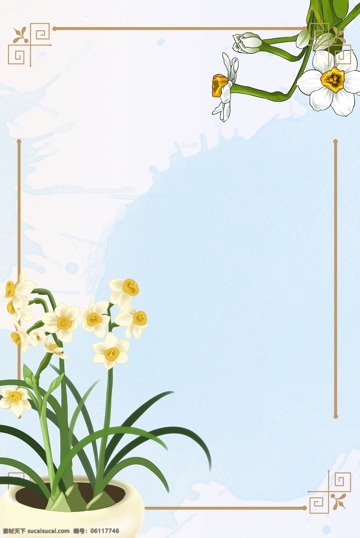 八月 水仙 唯美 背景 绿色植物 中国风 传统 古风 叶子 培育 夏季 春天 植物 水墨 淡彩 盆栽 花朵