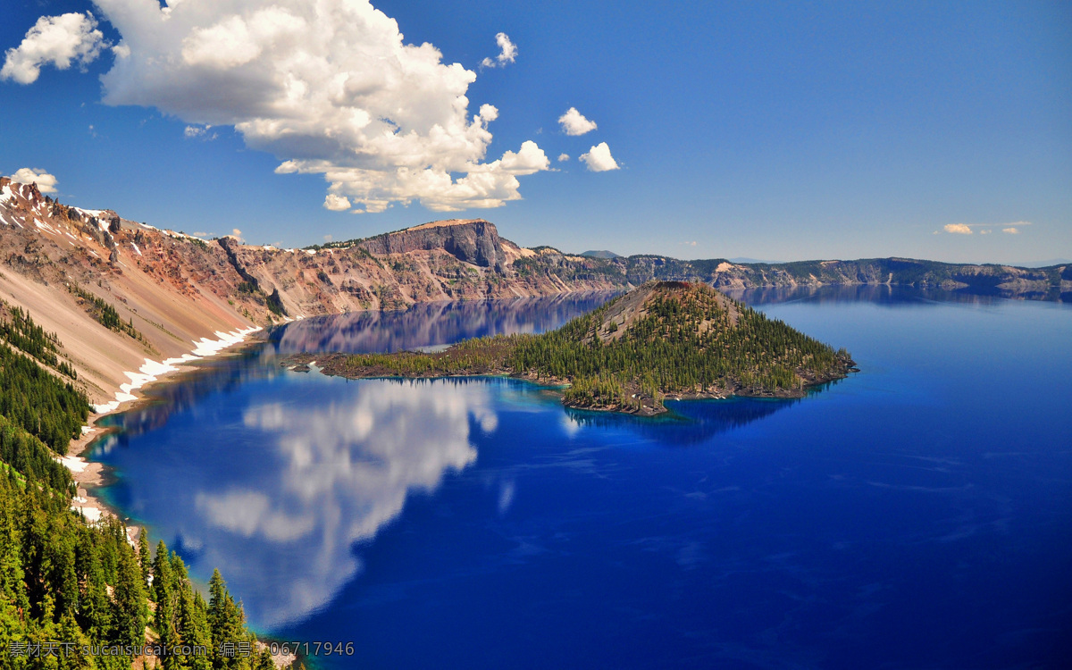 俄勒冈州 火山 口湖 火山口 湖水 蓝天 白云 倒影 山水风景 自然景观