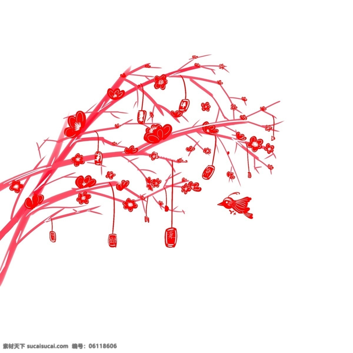 中国 风 梅花 剪纸 窗花 创意 装饰 元素 红色 窗纸 剪纸艺术 鸟