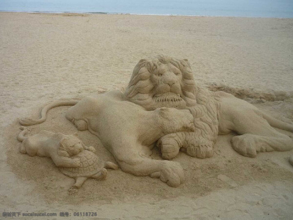 狮子 沙雕 高清 狮沙雕 雕塑 雕像 沙子
