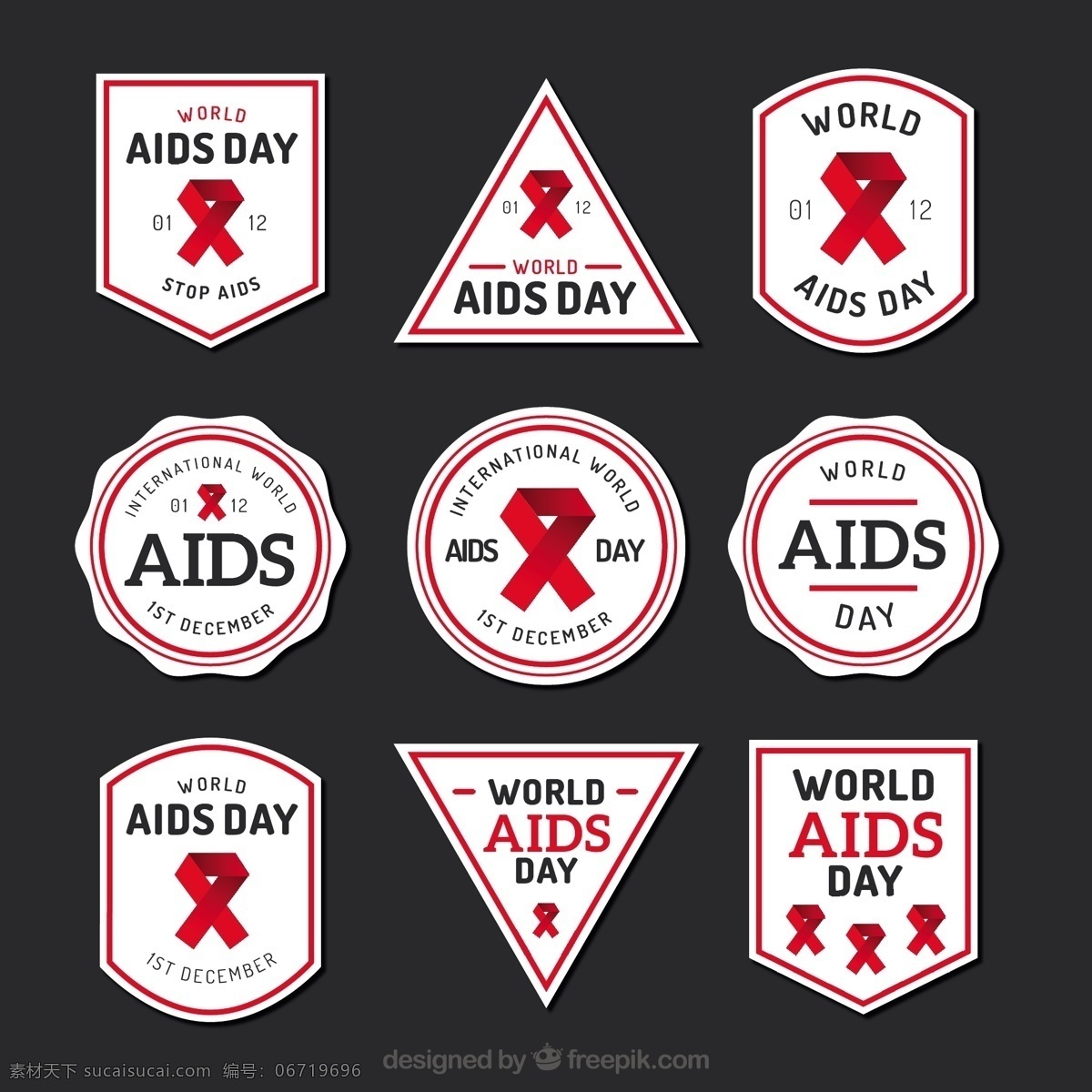 世界 艾滋病 日标 签 收藏 丝带 标签 徽章 健康 红 标志 生活 支持 象征 慈善 红丝带 一天 收集 疾病 认识 白色